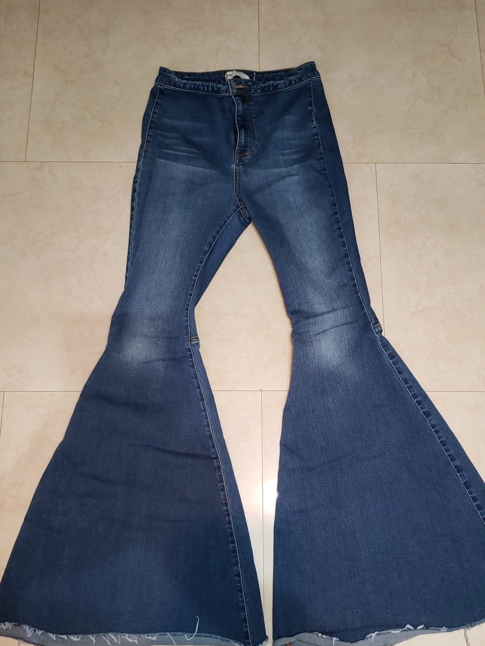 Free People Dark Blue Flared Wide-Leg Jeans